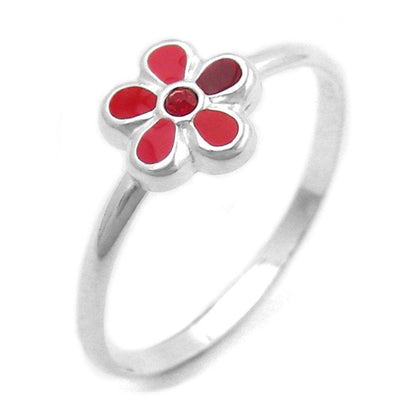 Ring, For Children, Red Flower, Silver 925
