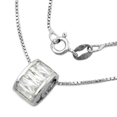 Round Cubic Zirconium Pendant Necklace Silver 925
