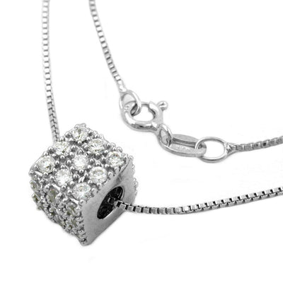 Cube with Zirconium Pendant Necklace Silver 925