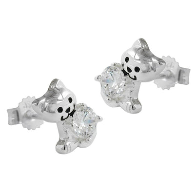 Ear Studs Cat With Cubic Zirconia Silver 925