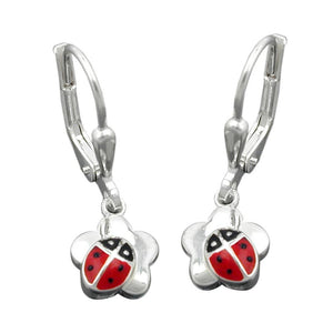 Leverback Ladybird On Flower Silver 925