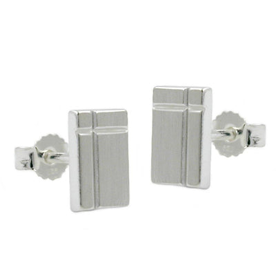 Stud Earrings Square With Cross Silver 925