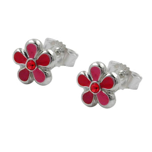 Earstuds Flower Red Silver 925