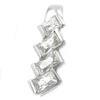4  Zirconia Rectangle Crystals Charm Pendant, Silver 925