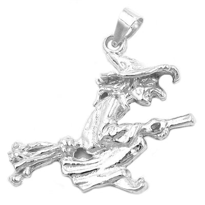 Witch on Broom Charm Pendant, Silver 925