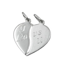 2 Half Heart Charms with words 'I Love U', Silver 925
