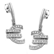 Stud Earrings Euro Symbol Zirconia Silver 925