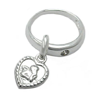 Baptismal Ring Cz with Angel in a Heart Charm Pendant, Silver 925
