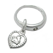 Baptismal Ring Cz with Angel in a Heart Charm Pendant, Silver 925