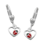 Ladybug inside Heart Earrings Silver 925