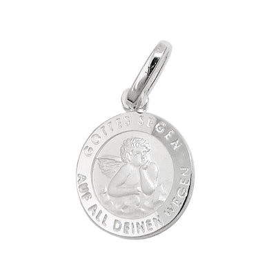 Baby's Christening Charm with Angel and Blessing Wording, Silver 925