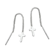 Earrings Chain & Cross Silver 925