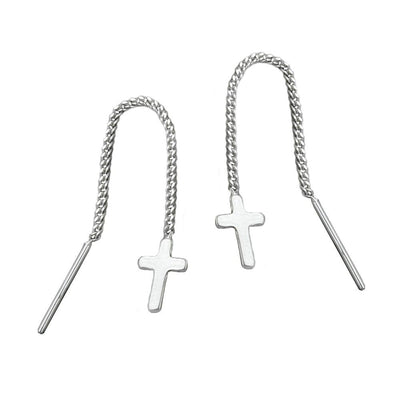 Earrings Chain & Cross Silver 925