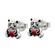 Stud Earrings Coloured Panda Silver 925