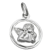 Angel In Circle Charm Pendant, Silver 925