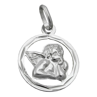 Angel In Circle Charm Pendant, Silver 925