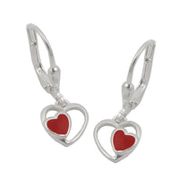 Earrings Leverback Red Heart Silver 925