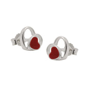 Earrings Studs Red Heart Silver 925