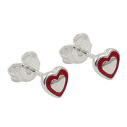 Stud Earrings Heart Red Silver 925