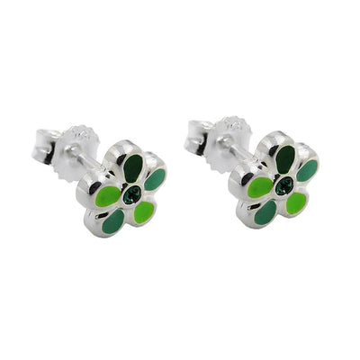 Stud Earrings Green Flower Silver 925