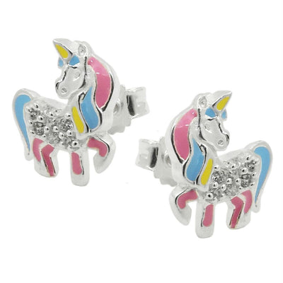 Stud Earrings Unicorn Colored Silver 925