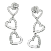 Earrings 3x Hearts Zirconias Silver 925