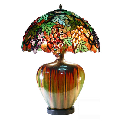 Tiffany Style Grape Lamp With Ceramic Base