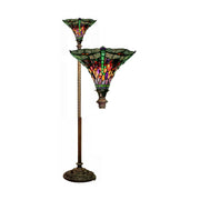 Tiffany-style Dragonfly Red & Purple Torchiere Lamp