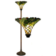 Tiffany-style Green Leaf Torchiere Lamp