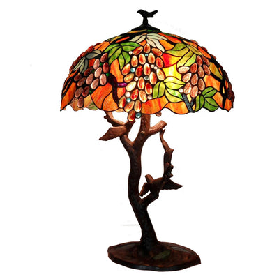 Tiffany-style Grapes- Birds Mosaic Table Lamp