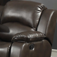 Dark Brown Transitional Leather Gel Reclining Sofa with Drop Down Table