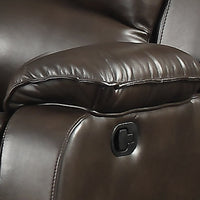 Dark Brown Transitional Leather Gel Reclining Sofa with Drop Down Table