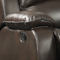 Dark Brown Transitional Leather Gel Reclining Sofa with Drop Down Table