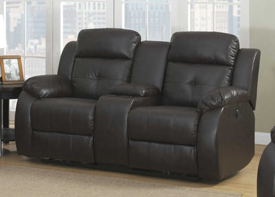 Espresso Power Reclining Leather Love Seat with Storage Console  and Cupholders