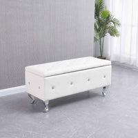 White Tufted Hard Wood Storage Bench