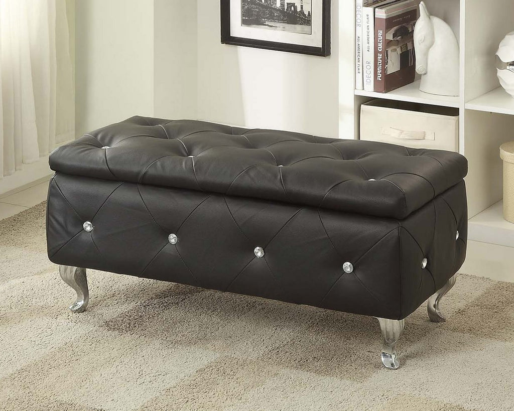 Black Tufted Hard WoodStorage Bench