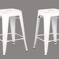 24" Distressed White Backless Metal Barstool With a Set of 2