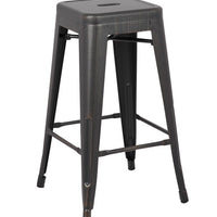 30" Distressed Black Backless Metal Barstool With a Set of 2