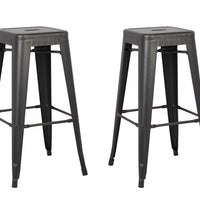 30" Distressed Black Backless Metal Barstool With a Set of 2