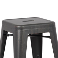 30" Distressed Black Backless Metal Barstool With a Set of 2