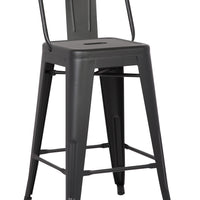 24" Matte Black Metal Barstool with Back In A Set of 2