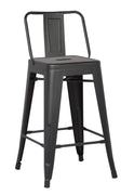 24" Matte Black Metal Barstool with Back In A Set of 2