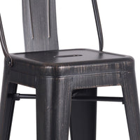 24" Matte Black Distressed Metal Barstool with Back In A Set of 2