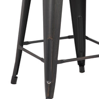 24" Matte Black Distressed Metal Barstool with Back In A Set of 2