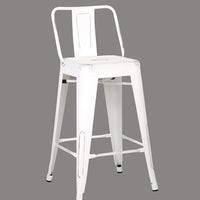 24" White Distressed Metal Barstool with Back In A Set of 2