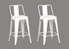 24" White Distressed Metal Barstool with Back In A Set of 2