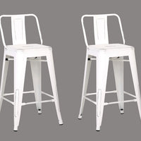 24" White Distressed Metal Barstool with Back In A Set of 2