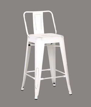 24" White Distressed Metal Barstool with Back In A Set of 2