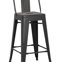 30" Matte Black Metal Barstool with Back In A Set of 2