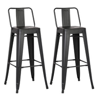 30" Matte Black Metal Barstool with Back In A Set of 2